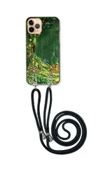 iPhone 17 ProMAX アイフォン17プロマックス スマホケース ショルダーストラップ 紐 付き ゲーム ドット ドット絵 森 自然 神秘的 おしゃれ ビットマップ かっこいい ネイビー カラー03