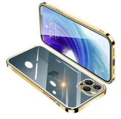 iPhone12 Pro Max ケース クリア アイフォン12ProMax カバー 透明 スマホケース 耐衝撃 軽量 メッキ加工 TPU 薄型 ストラップホール付き 滑り止め 落下防止（ゴールド）