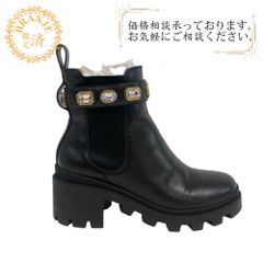 GUCCI グッチ 24 550036 サイドゴアブーツ GGマーモント ベルクロストラップ ビジュー ブーツ ブラック レディース ブランド