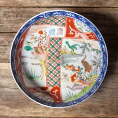 有田焼　色絵花輪大皿　宝船　鶴　亀 有田焼 色絵花輪大皿 宝船 鶴 亀 美術品・アンティーク