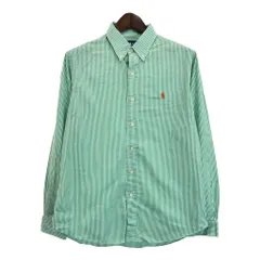 90年代 RALPH LAUREN ラルフローレン ボタンダウン 長袖シャツ ストライプ ライトグリーン (メンズ L) 中古 古着 S0385