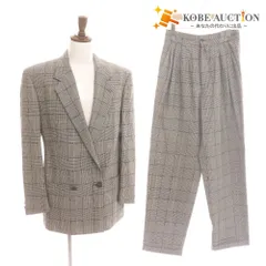 ■ ジャンニヴェルサーチ ダブルスーツ セットアップ トップス ボトムス グレンチェック 裾ダブル メンズ 46 グレー ブラック ハンガー付