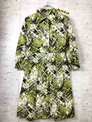 レトロ！花総柄 ハーフボタン 裏地 プリーツ 長袖ワンピース