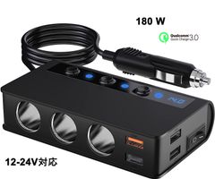 INTENAVI【急速充電QC3.0・4USBポート給電】 シガーソケット 3連180Wカーチャージャー 12-24V対応