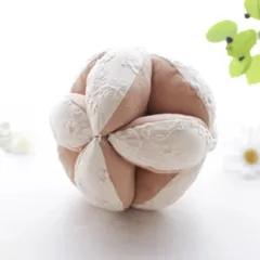 花手まり　花柄刺繍生地　キナリ×ベージュダブルガーゼ　完成品