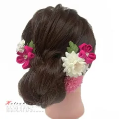 髪飾り 成人式 つまみ細工 水引 振袖 袴 浴衣 夏祭り 花火大会 3点セット 白 ピンク ちりめん ヘアアクセ かんざし 和装 FTS No.9-4004