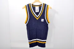 中古 レディース ジュン＆ロペ JUN&ROPE ベスト M 紺×黄×白 ネイビー Vネック ニット ケーブル編み