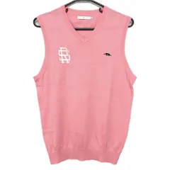 【美品】ラフアンドスウェル ニットベスト ピンク 薄手 綿100％ Vネック  メンズ M ゴルフウェア rough＆swell