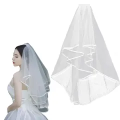 【迅速発送】KQHOMEI ウエディングベール 花嫁ベール レース花 ショートベール 二段ベール コーム付き 金糸入りウェディング波打つ縁エッジ櫛付き 写真 かわいい 蝶結び付き ラインストーン