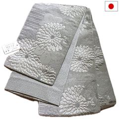 半幅帯（菊柄：グレー系）日本製 ロング 長尺 リバーシブル 細帯 浴衣 着物 小紋 レディース 女性 和装 和服