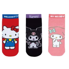 かわいいキャラクター柄の靴下【3足セット（キティ・クロミ・マイメロ）】 ソックス ショート アンクル キッズ レディース スニーカー 通学 23～25cm