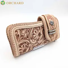 バイカーズウォレット フラワーカービング カウレザー コンチョ 長財布 メンズ レディース