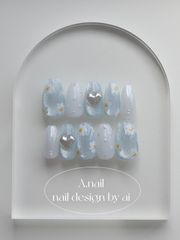 ぷっくりハートのマーガレットネイル⋆* （Blue）のサムネイル
