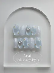 ぷっくりハートのマーガレットネイル⋆* （Blue）