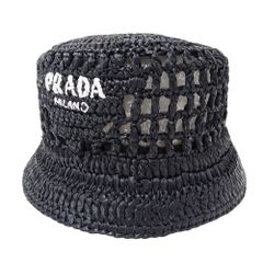 プラダ ウーブンファブリック バケットハット ブラック PRADA プラダ バケットハット 帽子 バケハ ウーブンファブリック