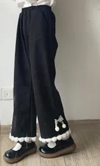 パンツ ワイド バギー ガーリー ゴスロリ リボン 裏起毛 チェック [870]