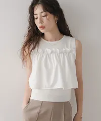 夢展望公式 [新品未使用] ビスチェ風レイヤードノースリーブ [ホワイト] 他カラー別ページ有 rectangle カットソートップス カットソートップス・Ｔシャツ（ノースリーブ・タンクトップ） 535683-01