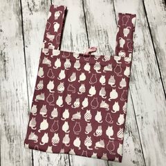 猫柄エコバッグ 収納ゴム付き ギフトバッグ おもたせ 洗濯可