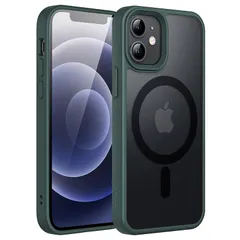 JEDirect iPhone 12 mini 5.4インチ用 マグネット ケース MagSafeに対応 半透明のマット背面 薄型 耐衝撃 カバー (濃い緑色) 0