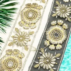 インド 刺繡 リボン 幅3.5cm 約1m メッシュ 花柄風 レース ハンドメイド 手芸 材料 ヘアアクセサリー pt-2647