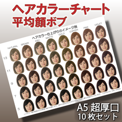 ヘアカラーチャート 平均顔ベース A5超厚口 10枚セット おしゃれ染め ファッションカラー 美容室 ボブ