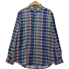 古着 ラルフローレン Ralph Lauren POLO by Ralph Lauren ワイドカラー マドラスチェック 長袖 リネンシャツ メンズL相当/eaa555611