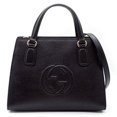 グッチ GUCCI ショルダーバッグ ハンドバッグ ソーホー インターロッキングG 607722 ブラック カーフレザー シルバー金具 【中古】