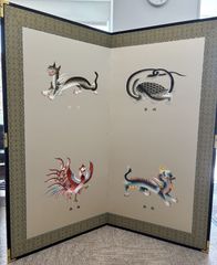 美品　最高ランク蘇州刺繍　四神　利休二面屏風　エクセルヒューマン社購入　限定品　間仕切り　お茶席