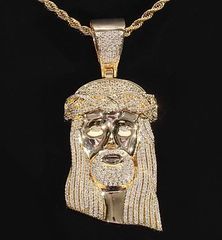 ジーザス ペンダント JESUS ビッグサイズ CZダイヤ（キュービックジルコニア）ゴールドチェーン付き 18K　ゴールド USラッパー Kronic クロニック プレゼント　クリスマス【保証付】
