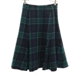 YORKLAND ヨークランド 日本製 チェック ミディ丈 フレアスカート 7AR グリーン レディース 古着