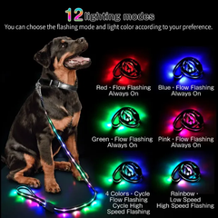 犬用 光るリード 犬 リード LED USB充電式 LEDリード 12点灯モード Sサイズ（120ｃｍ）