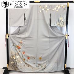 袋帯 人間国宝 大場松魚の世界 南風 となみ織物 飛翔鶴 錫紵色 O-3631