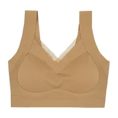 ノンワイヤーブラ シームレス 調節ホック付き 軽量 昼夜両用 一体型パッド付 締め付けない サラサラ リブ編み ストレッチ 大きいサイズ 黒 白 茶 M －3L as-011