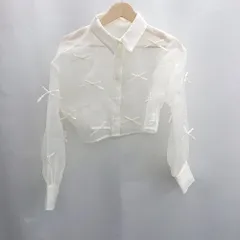 ◇ Φ⊂ ems excite シアー素材 リボン　クロップド 長袖 ブラウス サイズ F ホワイト系 レディース E  【1502030041750】