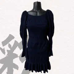 SNIDEL スナイデル　ワンピース　ネイビー　パフスリーブ　フリル　フリーサイズ