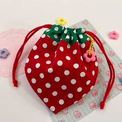 可愛いドットのいちご巾着☆昭和レトロ