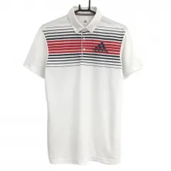 アディダス 半袖ポロシャツ 白×ネイビー 一部ボーダー調  メンズ Ｌ ゴルフウェア adidas