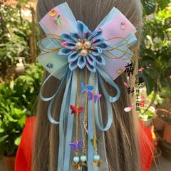 セール　新品　髪飾り　七五三　お祝い　結婚式　袴　卒園式　卒業式　ロング　青