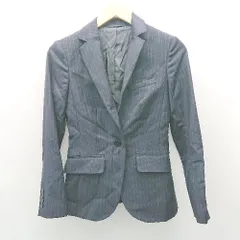 ◇ THE SUIT COMPANY she ウール生地 ストライプ柄 フォーマル 綺麗め 長袖 ジャケット サイズ36 ネイビー レディース E  【1308160006191】