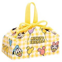 689536 キャラクター 巾着袋 ミッキー＆フレンズ （ 風船 チェック/イエロー系 )  巾着 袋 きんちゃく お弁当袋 手さげ 給食 ディズニー ミニー ドナルド デイジー