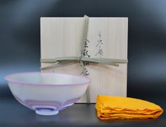 石井　康治「手吹き硝子　金彩輪花鉢」共箱　百貨店個展多数　いいちこ　炭焼珈琲　ボトルデザイン　秋田　青森　小竹美術　真作保証