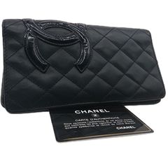 【美品】シャネル カンボンライン ブラック 長財布 ギャランティーカード 超美品】 CHANEL シャネル 二つ折り 財布 カンボンライン