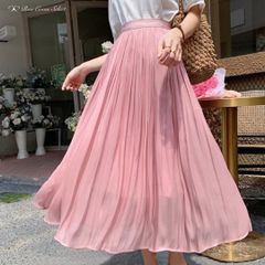 【新品未使用】フレア　ギャザー　光沢　Aラインスカート／ピンク