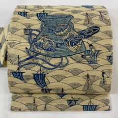 袋帯 美品 秀品 花井幸子 落款 草花 流水 唐織 箔 小豆色 六通