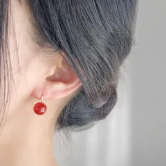 【JORIE】金属アレルギー対応❤️　大人レッド　Spoon stone レッドアゲート　ピアス　サージカルステンレス