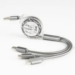 【在庫処分】3in1巻き取り式充電ケーブル　マイクロUSB MicroUSB タイプC  Type-C iPhone iPad 対応充電コード　アンドロイドAndroid　ライトニング　Lightning急速充電ケーブル