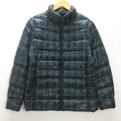 C■ユニクロ/UNIQLO チェック柄 ウルトラライトダウンジャケット【XL】緑紺/LADIES/ｍ21【中古】