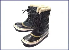 カナダ名門★SOREL/ソレル★雪結晶柄/インナー付/本革スノーブーツ24.0黒◆-o82<sale>