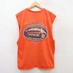 XL/古着 ハーレーダビッドソン ノースリーブ Tシャツ メンズ ビッグロゴ バイク 大きいサイズ コットン クルーネック オレンジ 25jul19 中