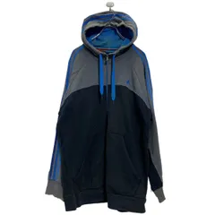 adidas ジップアップ ロゴ スウェット パーカー 2XL ビッグサイズ グレー ブラック アディダス ジャージ 古着卸 アメリカ仕入 a601-6204